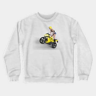 Stun lady on a yellow motorcycle Crewneck Sweatshirt